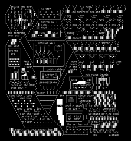 triptych-strange-rooms-02-cat-techno-cubist-v1, drawn on the grid.